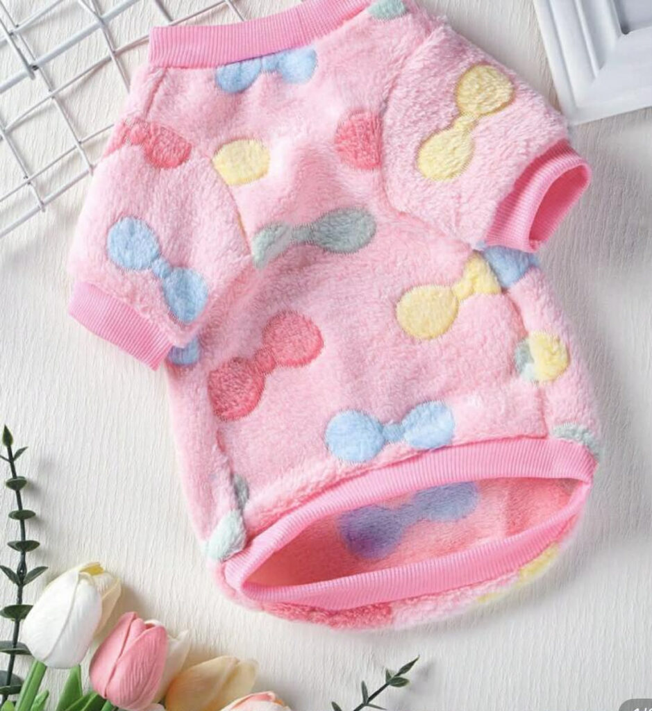 “Pink Bow-Patterned Fleece Shirt” Cozy Puppy Sweaters – Available in All Sizes! 🐾