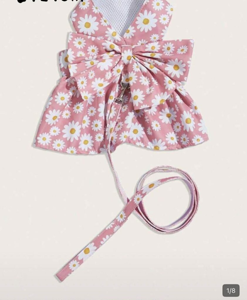 Pink Daisy Ruffle Harness Dress + Leash Set – Available in All Sizes! 🐾